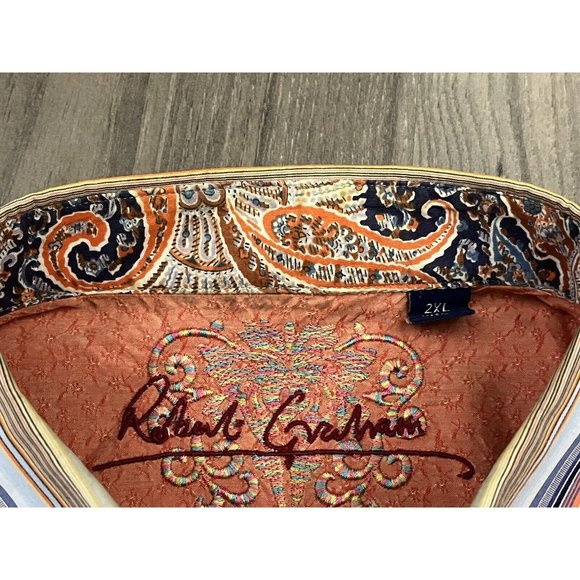 ROBERT GRAHAM L/S Textured Striped Flip Cuff Button Front Sz 2XL Embroidered - Picture 4 of 12